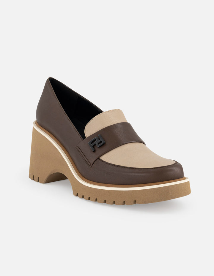 Mocasines café piel para mujer suela ligera plataforma alta