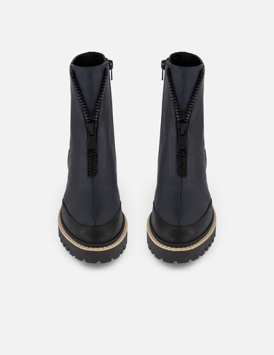 Botines azul piel para mujer suela ligera plataforma mediana