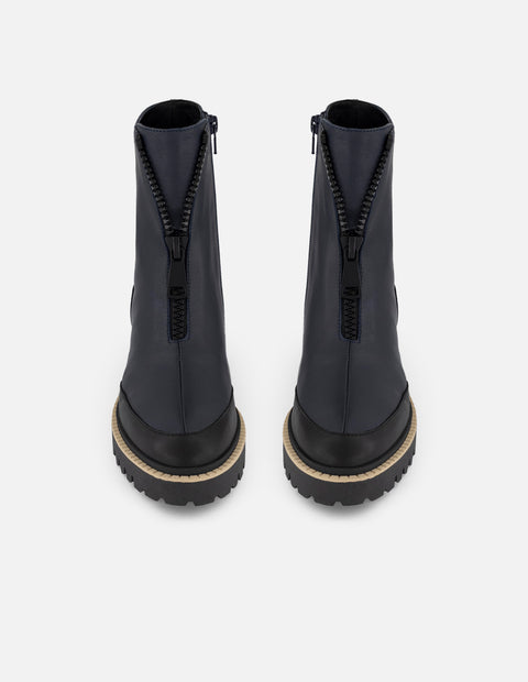 Botines azul piel para mujer suela ligera plataforma mediana