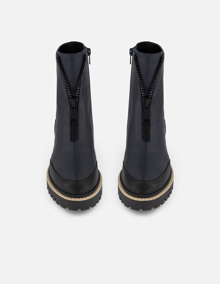 Botines azul piel para mujer suela ligera plataforma mediana