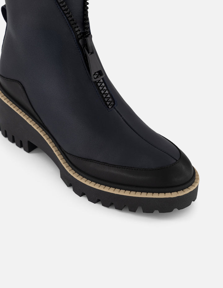 Botines azul piel para mujer suela ligera plataforma mediana