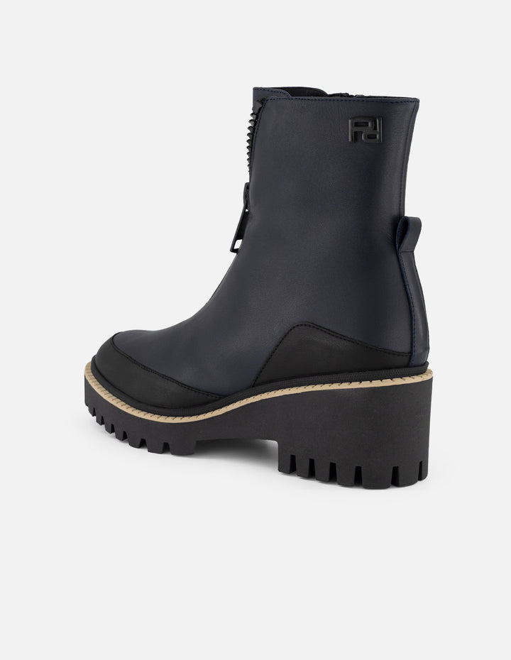 Botines azul piel para mujer suela ligera plataforma mediana