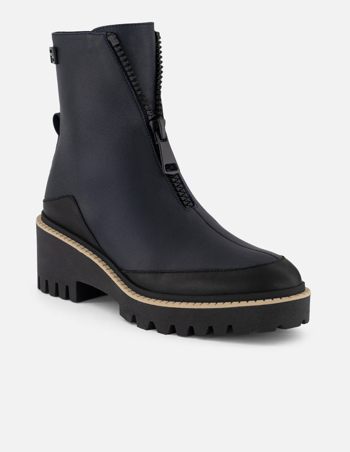 Botines azul piel para mujer suela ligera plataforma mediana