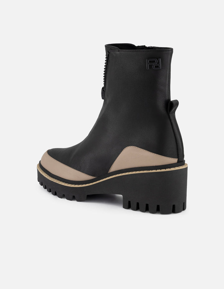 Botines negro piel para mujer suela ligera plataforma mediana