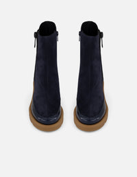 Botines azul ante y charol para mujer cierre decorativo