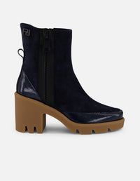 Botines azul ante y charol para mujer cierre decorativo