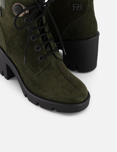 Botines verdes ante para mujer estoperoles decorativos