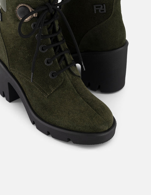 Botines verdes ante para mujer estoperoles decorativos