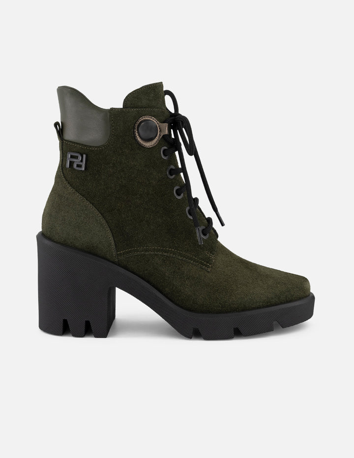 Botines verdes ante para mujer estoperoles decorativos