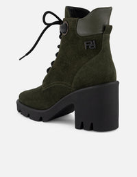 Botines verdes ante para mujer estoperoles decorativos