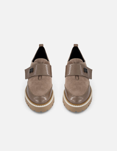 Zapato monk beige ante y charol para mujer charm Pd