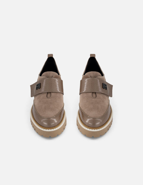 Zapato monk beige ante y charol para mujer charm Pd