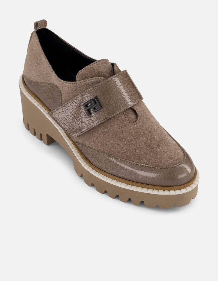 Zapato monk beige ante y charol para mujer charm Pd
