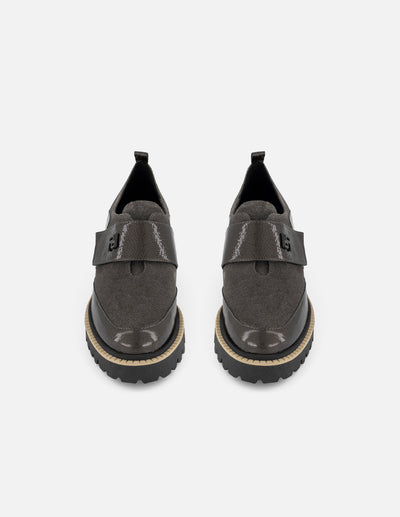 Zapato monk gris ante y charol para mujer charm Pd