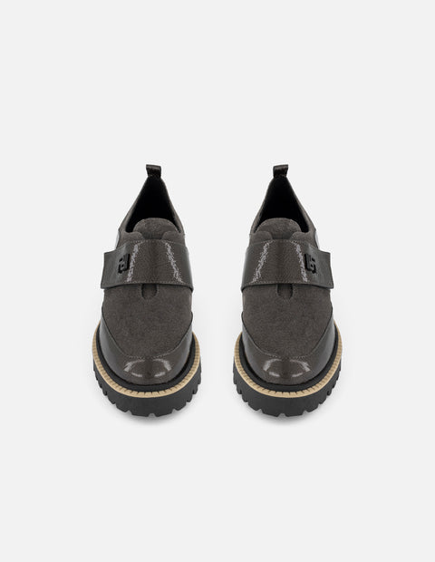 Zapato monk gris ante y charol para mujer charm Pd