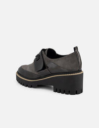 Zapato monk gris ante y charol para mujer charm Pd