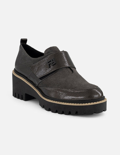 Zapato monk gris ante y charol para mujer charm Pd