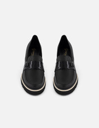 Mocasines negro piel charol para mujer Charm Pd