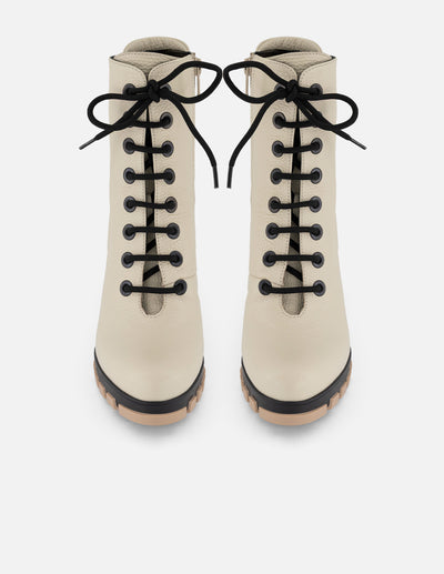 Botines blancos piel bombeada para mujer con suela track
