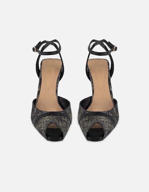 Sandalias negro textil para mujer con textura aterciopelada