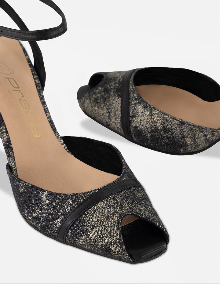 Sandalias negro textil para mujer con textura aterciopelada