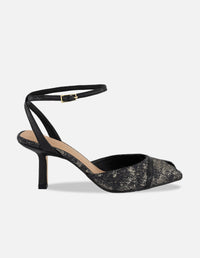 Sandalias negro textil para mujer con textura aterciopelada