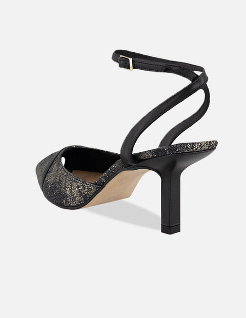 Sandalias negro textil para mujer con textura aterciopelada