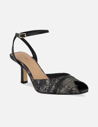 Sandalias negro textil para mujer con textura aterciopelada