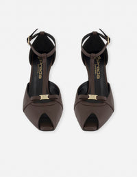 Sandalias café piel para mujer con pulsera en T