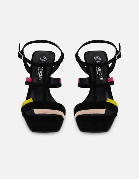 Sandalias multicolor ante para mujer con tiras delgadas