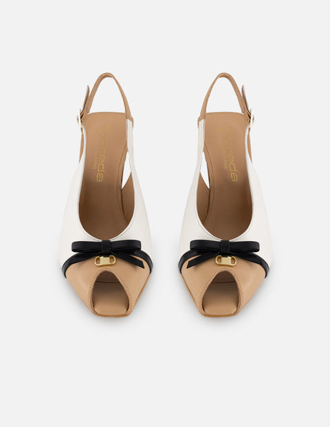 Sandalias blanco piel para mujer con diseño bicolor