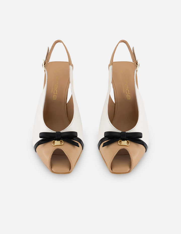 Sandalias blanco piel para mujer con diseño bicolor