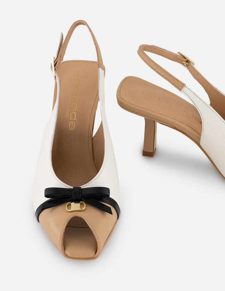 Sandalias blanco piel para mujer con diseño bicolor