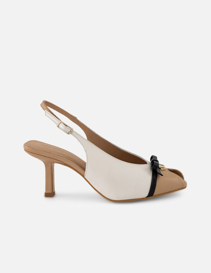 Sandalias blanco piel para mujer con diseño bicolor