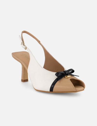 Sandalias blanco piel para mujer con diseño bicolor