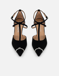 Zapatilla negro ante para mujer con cintas entrecruzadas