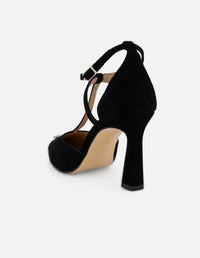 Zapatilla negro ante para mujer con cintas entrecruzadas