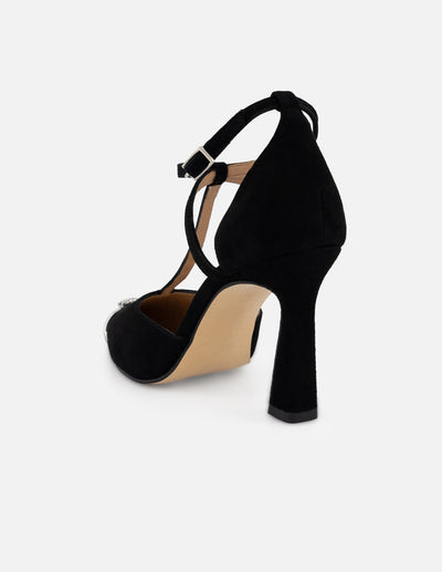 Zapatilla negro ante para mujer con cintas entrecruzadas