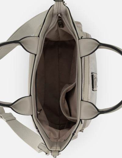 Bolso de mano gris nylon para mujer con 4 compartimentos