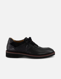 Zapato Oxford negro piel y ante para hombre con combinación de materiales