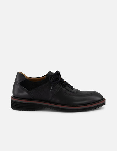 Zapato Oxford negro piel y ante para hombre con combinación de materiales