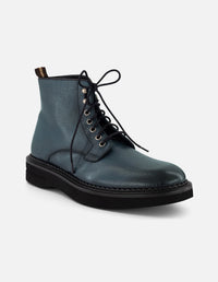 Botines azules piel bombeada para hombre con cordones ajustables