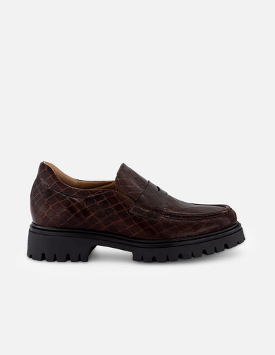 Mocasines café piel para mujer con antifaz en pala