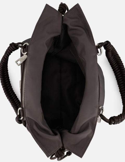 Bolso de hombro beige nylon para mujer con asa trenzada