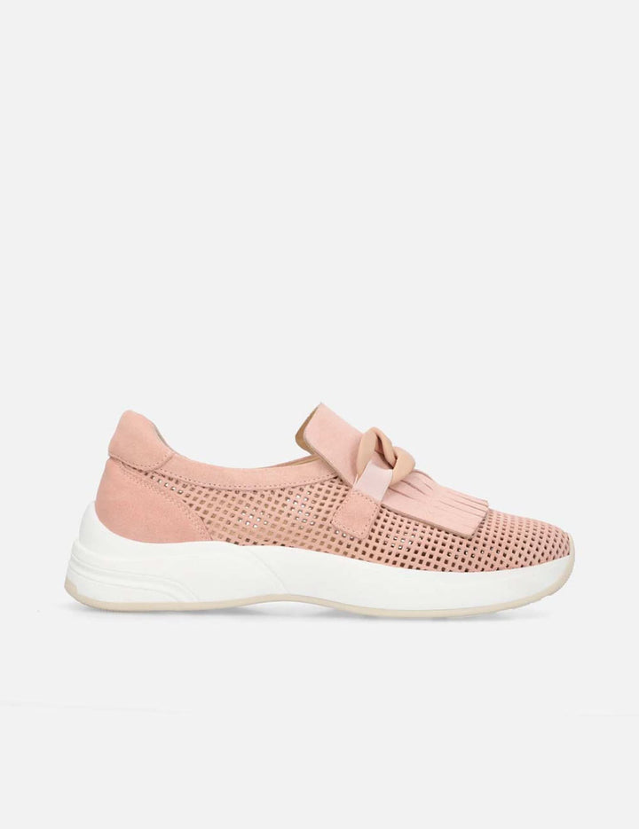 Tenis en piel ante con picado en color nude