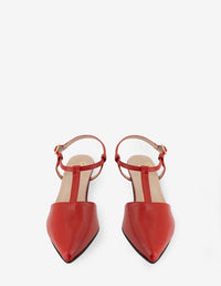Zapatilla destalonada en piel napa rojo cuero para mujer