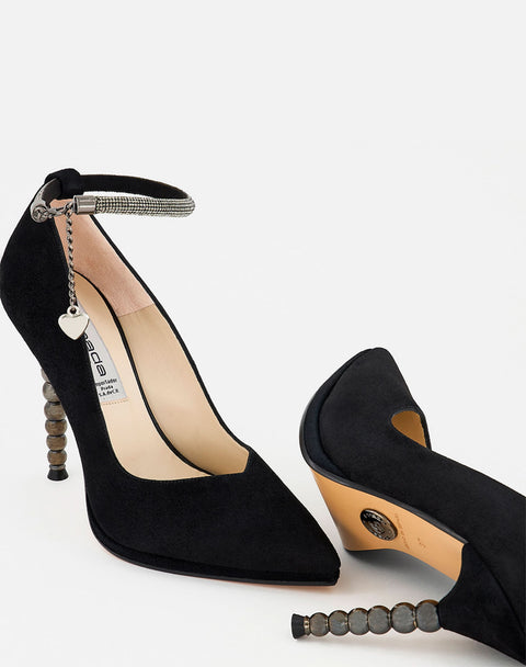 Zapatilla De Ante con pulsera de apariencia cristales  y  Tacón Geométrico