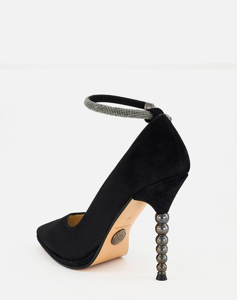 Zapatilla De Ante con pulsera de apariencia cristales  y  Tacón Geométrico