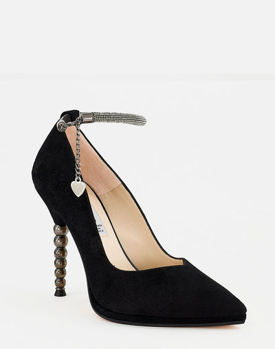 Zapatilla De Ante con pulsera de apariencia cristales  y  Tacón Geométrico