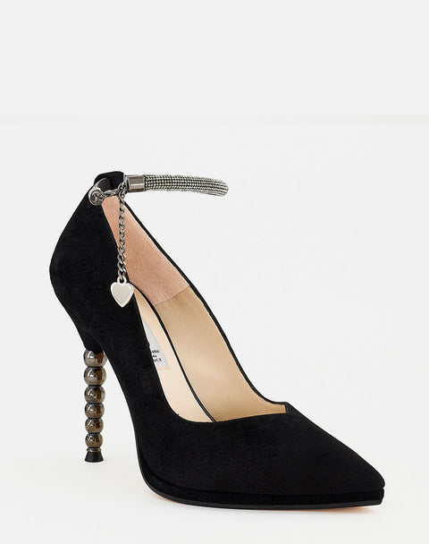 Zapatilla De Ante con pulsera de apariencia cristales  y  Tacón Geométrico